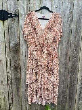 VINCE CAMUTO Leopard Print Ruffle Tier Flutter Sleeve Lined Dress Women’s 1X